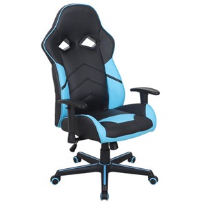 Кресло офисное BRABIX "Storm GM-006", регулируемые подлокотники, экокожа, черное/голубое, 532501 в Кунгуре