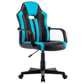 Кресло офисное BRABIX "Stripe GM-202", экокожа, черное/голубое, 532509 в Перми