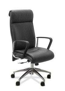 Кресло в офис Dark, (трапеция) натуральная кожа с компаньоном / черная в Перми