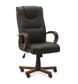 Офисное кресло для руководителя Империя, натуральная кожа с компаньоном / черная/дерево - орех в Березниках
