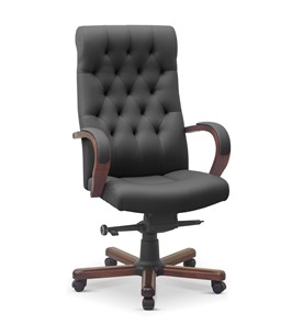 Кресло в офис Status, натуральная кожа с компаньоном /серая/дерево - орех аида в Березниках