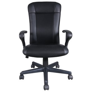 Кресло компьютерное Brabix Optima MG-370 (с подлокотниками, экокожа/ткань, черное) 531580 в Перми