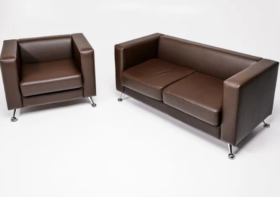 Комплект мебели Альбиони коричневый кожзам  диван 2Д + кресло в Перми - изображение
