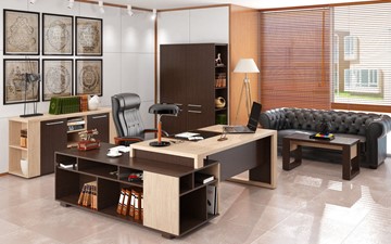 Кабинет руководителя ALTO с высоким шкафом для одежды, низким для документов и журнальным столиком в Перми - предосмотр