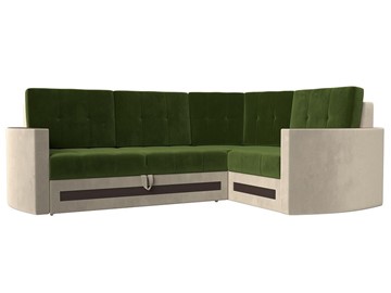 Угловой раскладной диван Белла, Зеленый/Бежевый (Микровельвет) в Перми