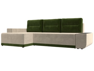 Угловой диван для гостиной Чикаго, Бежевый/Зеленый (микровельвет) в Перми