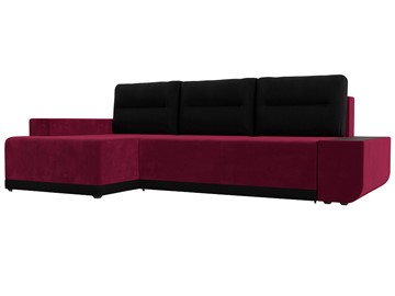 Угловой диван с оттоманкой Чикаго, Бордовый/Черный (микровельвет) в Перми