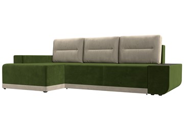 Угловой диван с оттоманкой Чикаго, Зеленый/Бежевый (микровельвет) в Перми