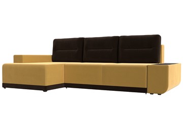 Угловой раскладной диван Чикаго, Желтый/Коричневый (микровельвет) в Перми