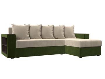 Угловой раскладной диван Дубай Лайт, Бежевый/Зеленый (микровельвет) в Перми