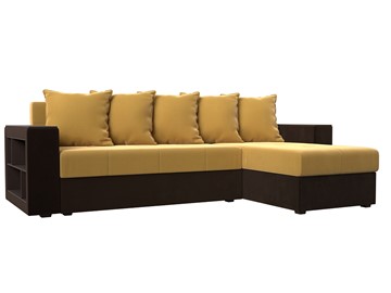 Угловой раскладной диван Дубай Лайт, Желтый/Коричневый (микровельвет) в Березниках