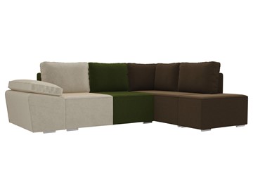Угловой диван для гостиной Хавьер, Бежевый/Зеленый/Коричневый (микровельвет) в Перми