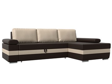 Угловой диван с оттоманкой Канкун, Коричневый/Бежевый (экокожа) НПБ в Перми