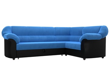 Большой угловой диван Карнелла, Голубой/Черный (велюр/экокожа) в Перми