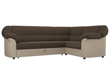 Угловой диван для гостиной Карнелла, Коричневый/Бежевый (рогожка/экокожа) в Перми