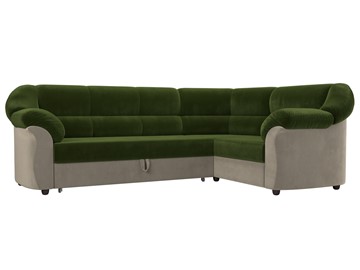 Угловой диван для гостиной Карнелла, Зеленый/Бежевый (микровельвет) в Перми