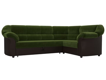Угловой диван для гостиной Карнелла, Зеленый/Коричневый (микровельвет/экокожа) в Перми