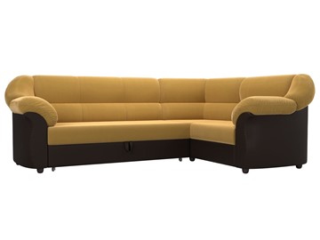 Угловой диван для гостиной Карнелла, Желтый/Коричневый (микровельвет/экокожа) в Перми