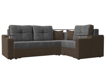 Угловой диван для гостиной Комфорт, Серый/Коричневый (рогожка) в Перми - предосмотр