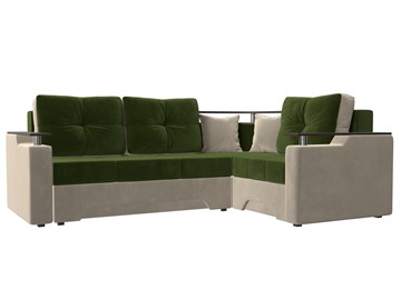 Угловой диван для гостиной Комфорт, Зеленый/Бежевый (микровельвет) в Перми