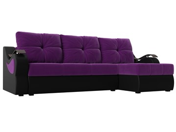 Угловой диван Меркурий, Фиолетовый/черный (вельвет/экокожа) в Соликамске