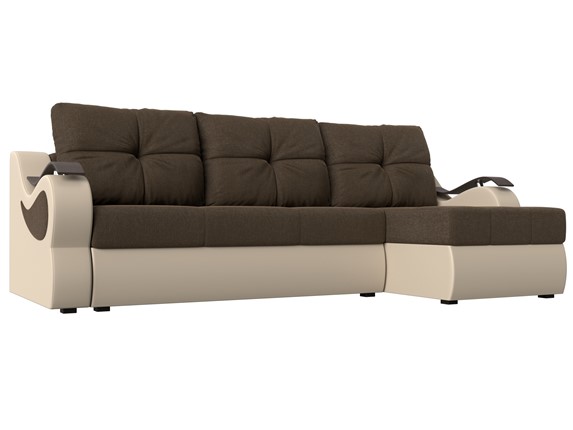 Угловой диван Меркурий, Коричневый/бежевый (рогожка/экокожа) в Перми - изображение