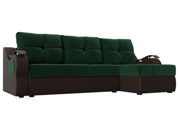 Угловой раскладной диван Меркурий, Зеленый/Коричневый (велюр/экокожа) в Перми