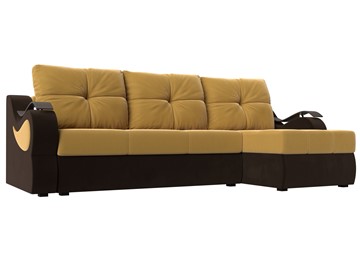 Угловой раскладной диван Меркурий, Желтый/Коричневый (микровельвет) в Березниках