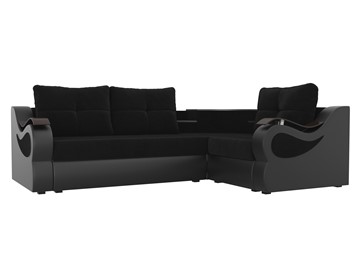 Угловой диван для гостиной Митчелл, Черный/Черный (велюр/экокожа) в Перми - предосмотр