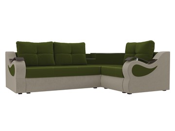 Угловой раскладной диван Митчелл, Зеленый/Бежевый (микровельвет) в Перми - предосмотр