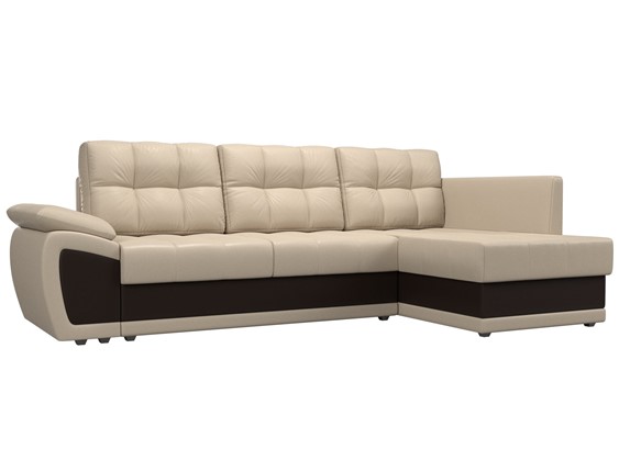 Угловой диван для гостиной Нэстор прайм, Бежевый/Коричневый (экокожа) в Перми - изображение
