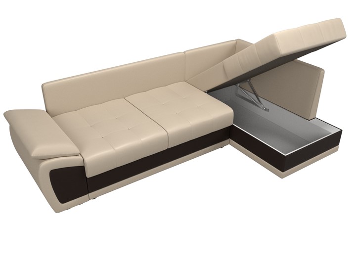 Угловой диван для гостиной Нэстор прайм, Бежевый/Коричневый (экокожа) в Перми - изображение 8