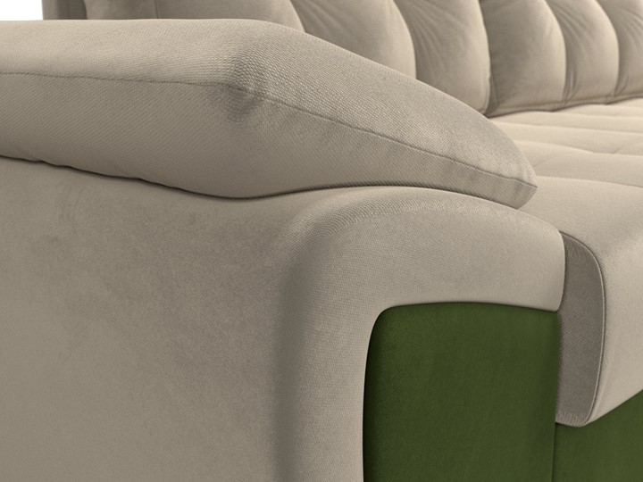 Угловой диван для гостиной Нэстор прайм, Бежевый/Зеленый (микровельвет) в Перми - изображение 5