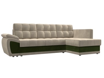 Угловой диван для гостиной Нэстор прайм, Бежевый/Зеленый (микровельвет) в Перми