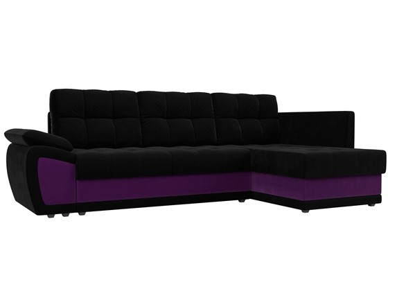Диван с оттоманкой Нэстор прайм, Черный/Фиолетовый (микровельвет) в Перми - изображение