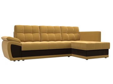 Угловой диван для гостиной Нэстор прайм, Желтый/Коричневый (микровельвет) в Перми