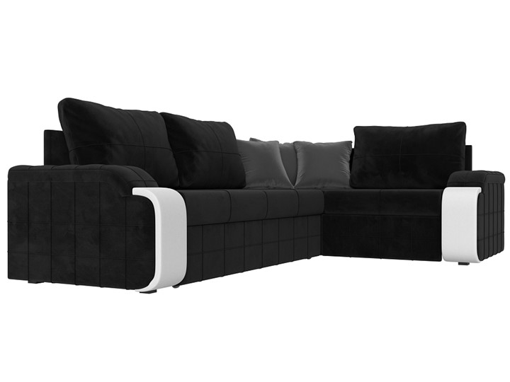 Угловой диван Николь, Черный/Белый/Серый (велюр/экокожа) в Перми - изображение 2