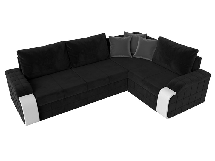 Угловой диван Николь, Черный/Белый/Серый (велюр/экокожа) в Перми - изображение 4
