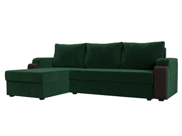 Угловой раскладной диван Николь лайт, Зеленый/Коричневый (велюр/экокожа) в Березниках