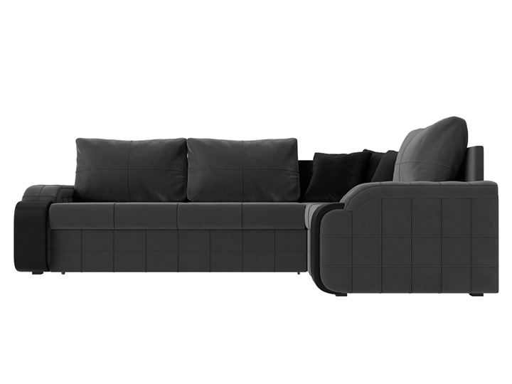 Угловой диван Николь, Серый/Черный/Черный (велюр/экокожа) в Перми - изображение 1