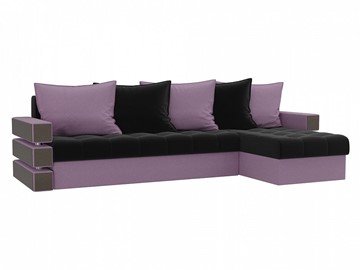 Угловой диван с оттоманкой Венеция, Черный/Сиреневый (микровельвет) в Перми