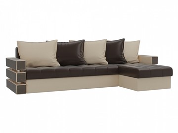 Угловой диван с оттоманкой Венеция, Коричневый/Бежевый (экокожа) в Березниках