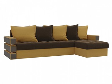 Угловой диван с оттоманкой Венеция, Коричневый/Желтый (микровельвет) в Перми - предосмотр