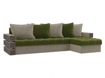 Угловой раскладной диван Венеция, Зеленый/Бежевый (микровельвет) в Перми - предосмотр
