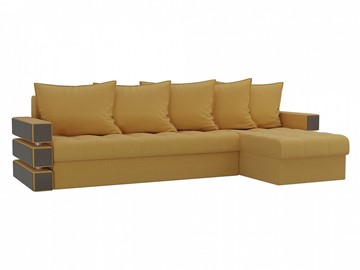 Угловой диван с оттоманкой Венеция, Желтый (микровельвет) в Перми