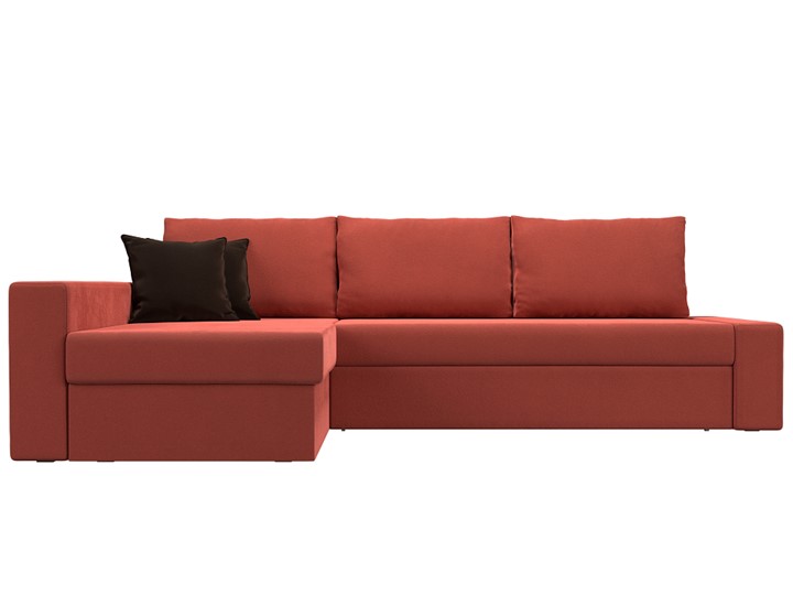 Угловой диван для гостиной Версаль, Коралловый/Коричневый (микровельвет) в Перми - изображение 1