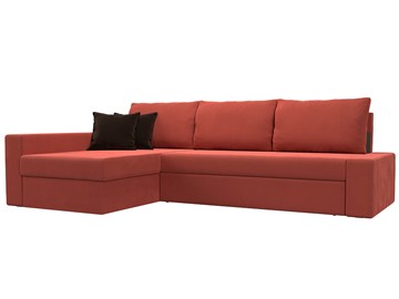 Угловой диван для гостиной Версаль, Коралловый/Коричневый (микровельвет) в Перми - предосмотр
