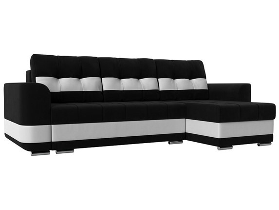 Угловой диван Честер, Черный/белый (вельвет/экокожа) в Перми - изображение
