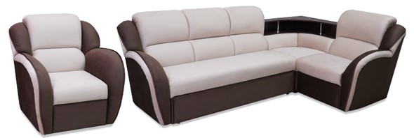 Угловой диван Соня-14 с полкой и креслом в Березниках - изображение