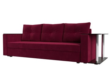 Прямой диван Атланта лайт со столом, Бордовый (микровельвет) в Перми - предосмотр
